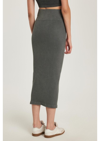 Kadın Slim Fit Pamuklu Düz Uzun Antrasit Etek indirimleri