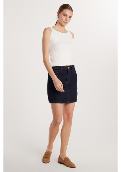 Kadın Slim Fit Dar Kesim Cepli Mini Denim Etek modelleri