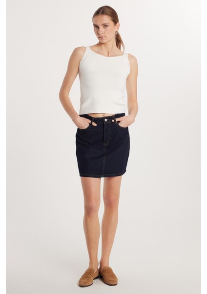 Kadın Slim Fit Dar Kesim Cepli Mini Denim Etek fırsatları