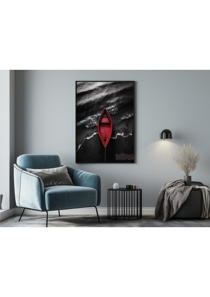 Metal Çerçeveli Gerçek Camlı Tablo , Dijital Baskı, Soyut Tablo, Denizde Kırmızı Kayık, Modern Minimalist Tablo indirimleri