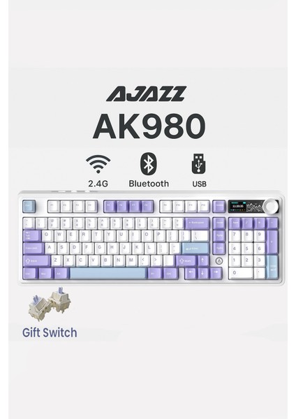 AK980 3 Modlu Hot-Swap Tft Ekranlı Mekanik Oyun KLAVYESI-8.000 Mah Batarya Dinamik Rgb