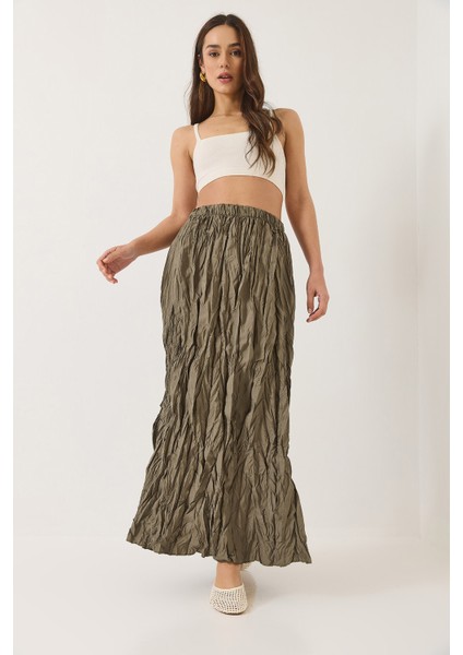 Kadın Beli Lastikli Crush Efektli Uzun Etek modelleri