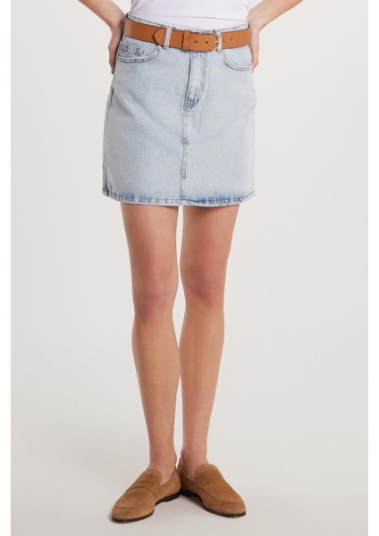 Kadın Slim Fit Dar Kesim Cepli Mini Denim Etek