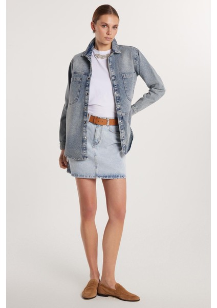 Kadın Slim Fit Dar Kesim Cepli Mini Denim Etek fırsatları