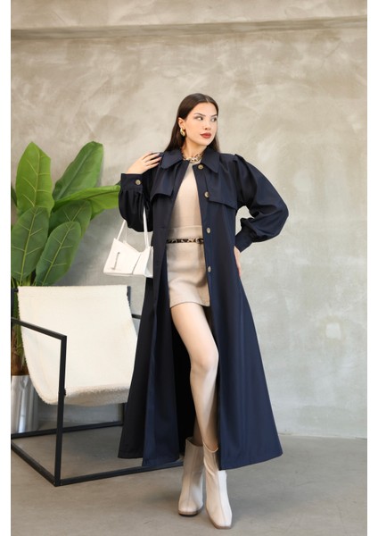 Kadın Balon Kol Uzun Trençkot