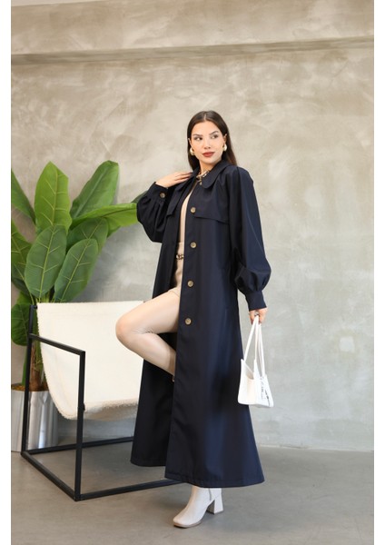 Kadın Balon Kol Uzun Trençkot