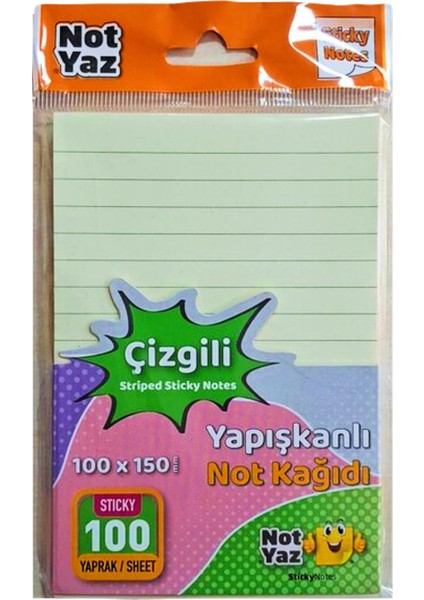 Not Yaz 100X150 100 Yaprak Yapışkanlı Çizgili Not Kağıdı Sarı (YNK-1490)