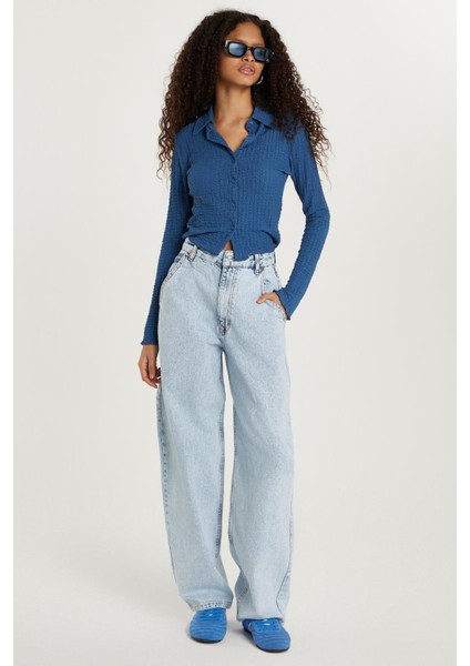 Kadın Regular Fit Yan Cepli Baggy Balon Mavi Jean Kot Pantolon modelleri