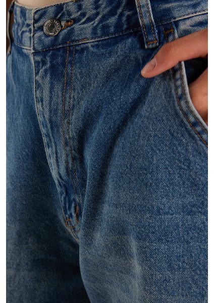 Kadın Regular Fit Yan Cepli Baggy Balon Mavi Jean Kot Pantolon modelleri