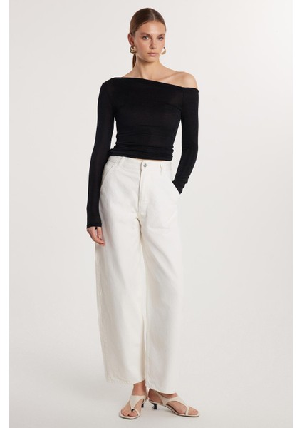 Kadın Regular Fit Yan Cepli Baggy Balon Beyaz Jean Kot Pantolon modelleri