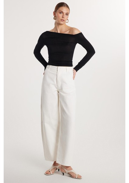 Kadın Regular Fit Yan Cepli Baggy Balon Beyaz Jean Kot Pantolon fırsatları