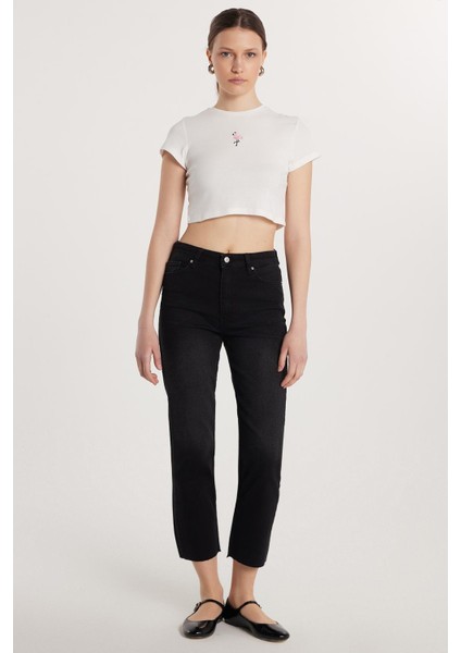 Kadın Regular Fit Cepli Geniş Paça Füme Jean Kot Pantolon fırsatları