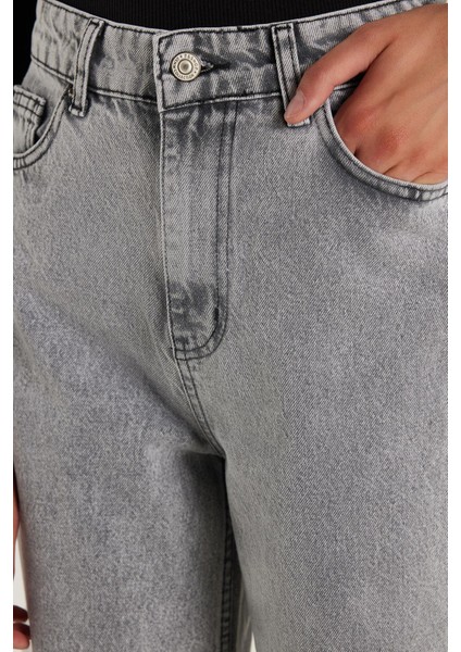 Kadın Regular Fit %100 Pamuk Bol Paça gri Jean Kot Pantolon fiyatları