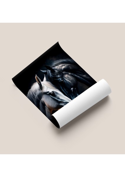 Çerçevesiz Poster, Dijital Baskı, Siyah ve Beyaz At , Ofis Salon Dekorasyon, Sevgili Eş Çift Posteri fiyatları
