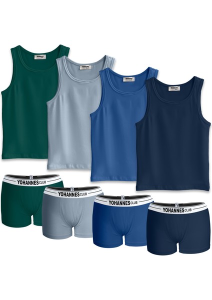 Erkek Çocuk, Pamuklu Boxer&Atlet, Alt-Üst, 4 Çift Takım, gün boyu konfor