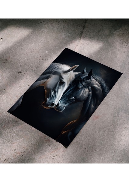 Çerçevesiz Poster, Dijital Baskı, Siyah ve Beyaz At , Ofis Salon Dekorasyon, Sevgili Eş Çift Posteri fırsatları