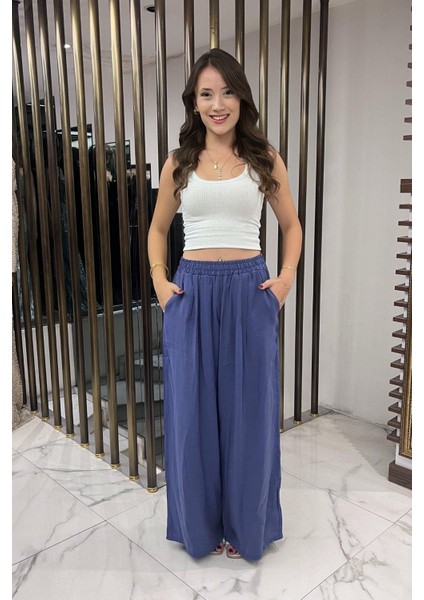 Kadın Beli Lastikli Cepli Lyocell Palazzo Pantolon fiyatları