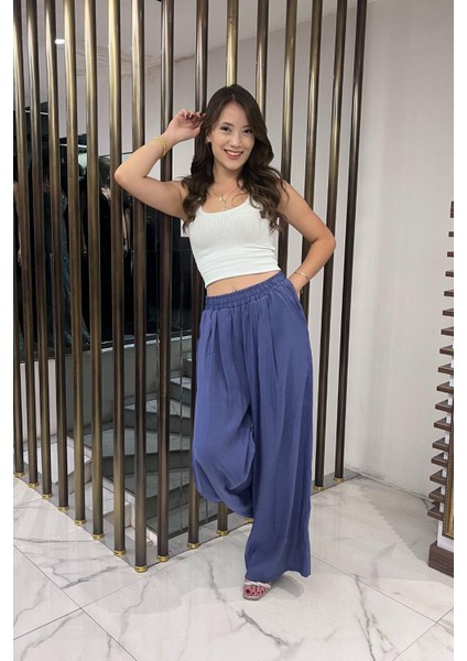 Kadın Beli Lastikli Cepli Lyocell Palazzo Pantolon modelleri