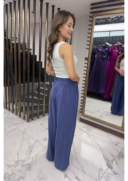Kadın Beli Lastikli Cepli Lyocell Palazzo Pantolon fırsatları