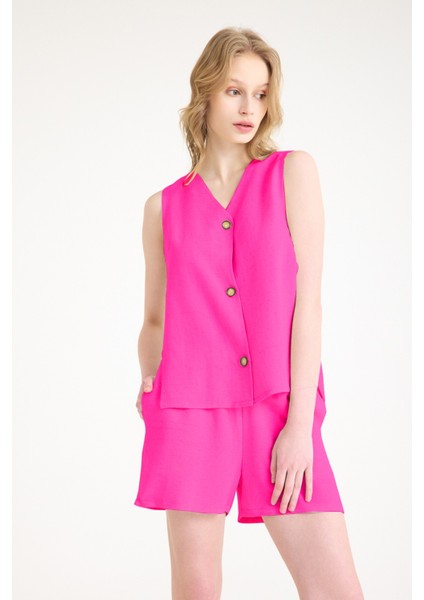 Keten Fuşya Kolsuz Bluz Şort Ikili Takım
