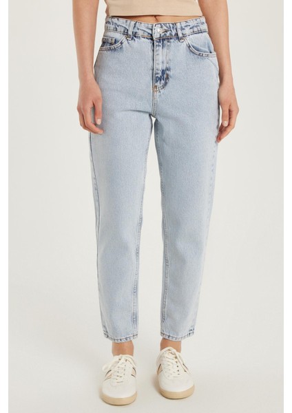 Kadın Regular Fit Boru Paça Açık Mavi Jean Kot Pantolon