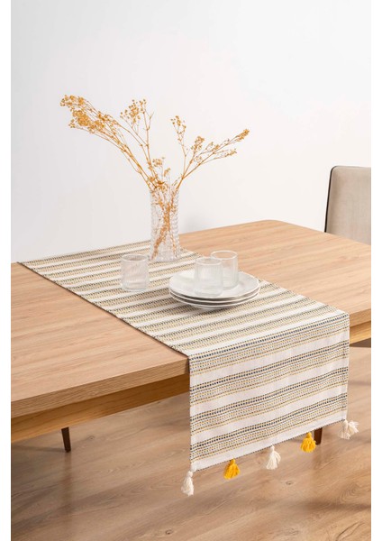 Ruffle Püsküllü Pamuklu Ham Keten Runner 50X130 cm fiyatları