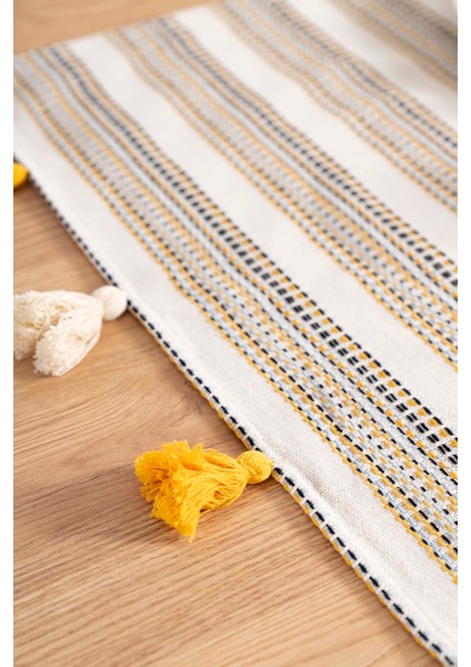 Ruffle Püsküllü Pamuklu Ham Keten Runner 50X130 cm fırsatları