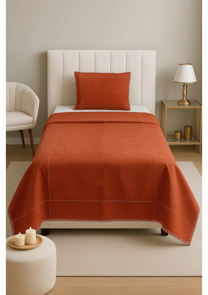 Luna Kiremit Çizgili Çoban Dikişli %100 Pamuklu Tek Kişilik Yatak Örtüsü