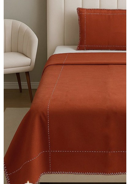 Luna Kiremit Çizgili Çoban Dikişli %100 Pamuklu Tek Kişilik Yatak Örtüsü fiyatları