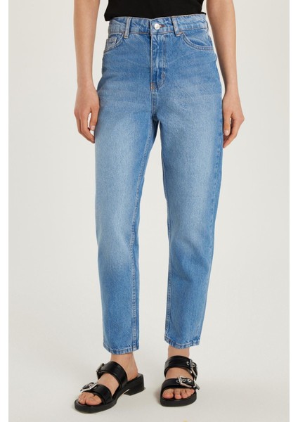 Kadın Regular Fit Boru Paça Mavi jean Kot Pantolon