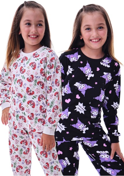 2'li Sevimli Sky ve Mixed Kuromi Desenli Kız Çocuk Pijama Takımı