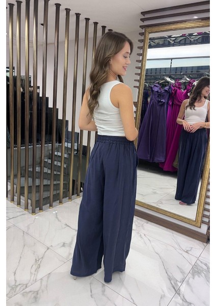 Kadın Beli Lastikli Cepli Lyocell Palazzo Pantolon fırsatları