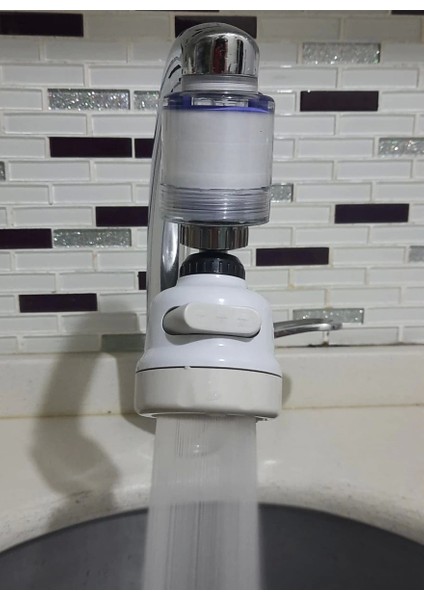 Filtreli Kireç Önleyici 360 Derece Dönen Hareketli Musluk Başlığı - 3 Fonksiyonlu - Krem