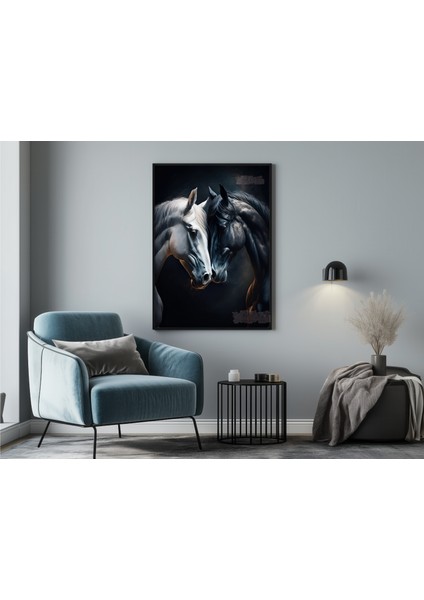 Metal Çerçeveli Gerçek Camlı Tablo, Dijital Baskı, Tablo, Siyah ve Beyaz At, Sevgili Eş Çift Tablosu indirimleri