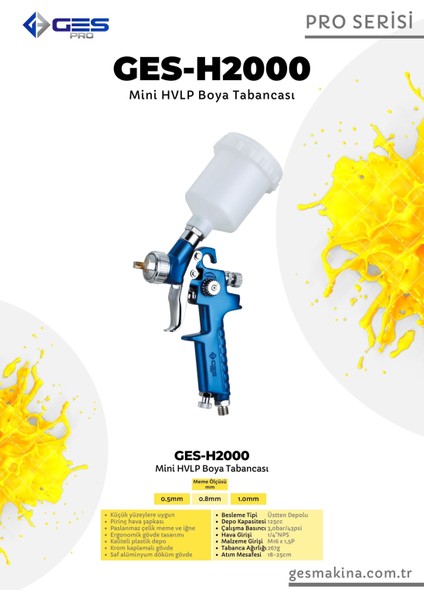 Pro H2000 Mini Hvlp Boya/ Gölge/ Sis Tabancası ( 125 ml Depolu ) indirimleri