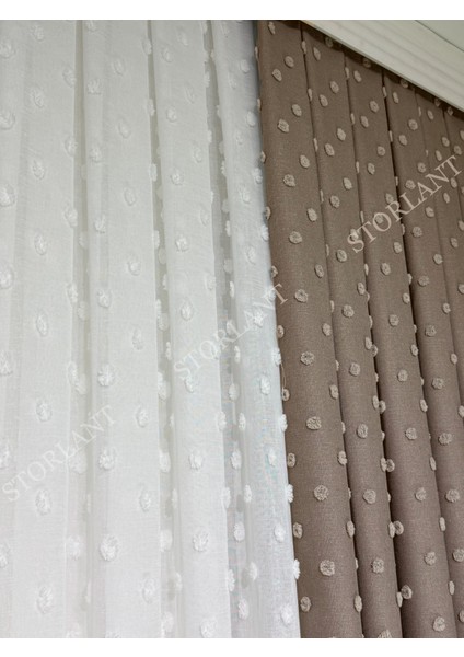 Puffy Ponpon Desenli Keten Fon Perde L Tercih Edilen - Ürün Sık Pile L Aksesuar Hediyeli