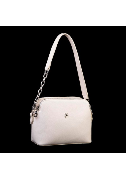 Kadın Omuz ve Çapraz Zincirli ve Uzun Çift Askılı (20X15 Cm) Krem Victoria