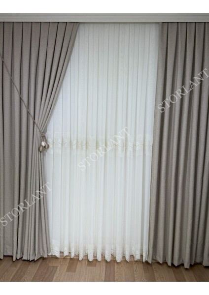 Lina Premium Bambu Gold Tül Perde | Ağır Gramajlı, 1/3 Sık Pileli, Ütü Gerektirmez