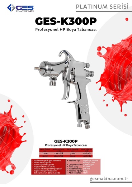 Platınum K300P (1.8mm) Basınçlı Tip Hp Profesyonel Boya Tabancası modelleri
