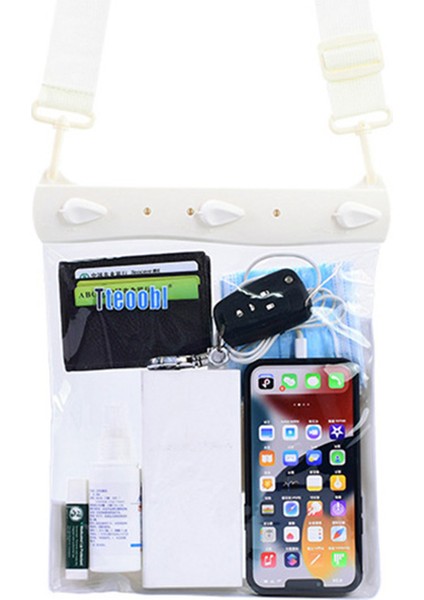 Büyük Kapasiteli Su Geçirmez Telefon Kılıfı Dalış Yüzen Korumalı Omuz Çantası Kılıfı Şeffaf Dokunmatik Ekran Filmi - Beyaz (Yurt Dışından)