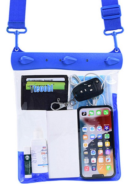 Büyük Kapasiteli Su Geçirmez Telefon Kılıfı Dalış Yüzen Koruma Omuz Çantası Kılıfı Şeffaf Dokunmatik Ekran Filmi - Mavi (Yurt Dışından)