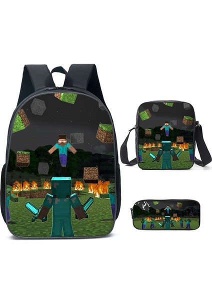 Ilkokul ve Ortaokul Öğrencileri Için My World Game Peripheral 3 Parça Okul Çantası (Yurt Dışından)