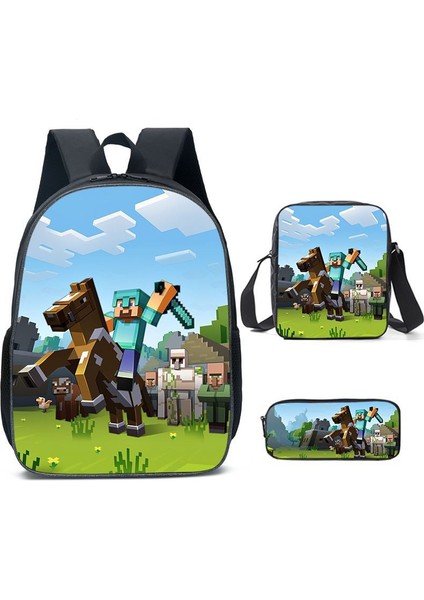 Ilkokul ve Ortaokul Öğrencileri Için My World Game Peripheral 3 Parça Okul Çantası (Yurt Dışından)