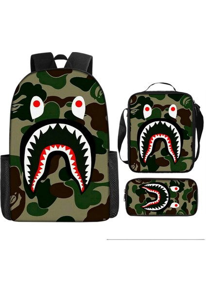 Köpekbalığı Üç Parçalı Okul Çantası Ilkokul Öğrencileri Omuz Çantası (Yurt Dışından)