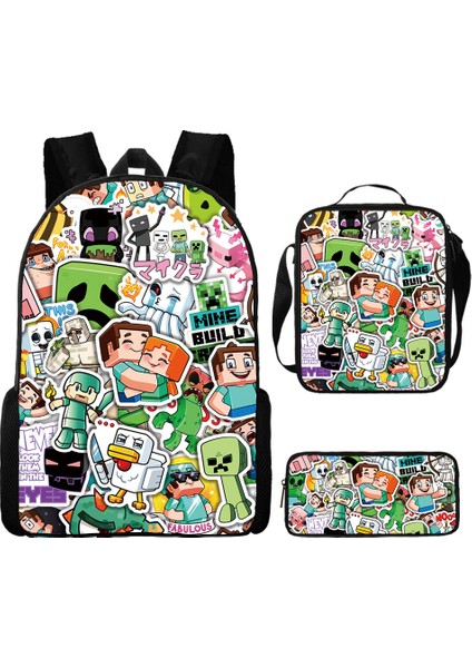 Ilkokul ve Ortaokul Öğrencileri Için My World Game Peripheral 3 Parça Okul Çantası (Yurt Dışından)