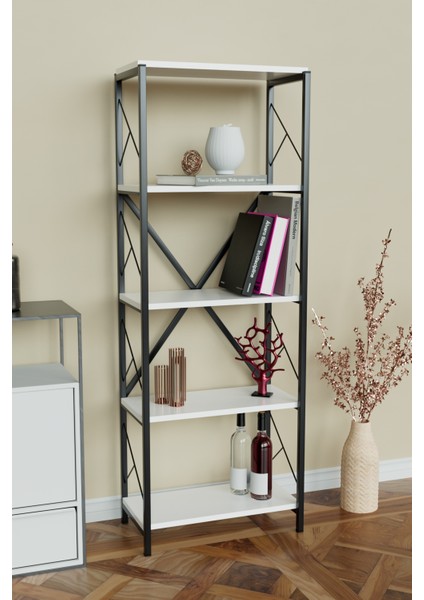 5 Raflı Metal Kitaplık Çok Amaçlı Kütüphane Salon Ofis Evrak Rafları