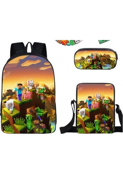 Ilkokul ve Ortaokul Öğrencileri Için My World Game Peripheral 3 Parça Okul Çantası (Yurt Dışından)