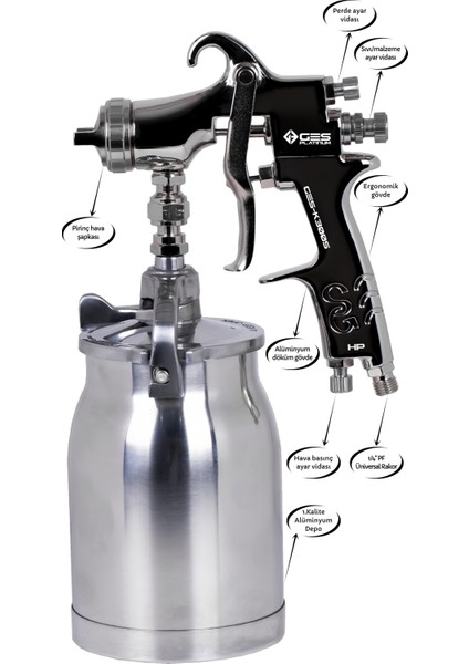 Platınum K300S (1.8mm) Alttan Depolu Hp Profesyonel Boya Tabancası indirimleri