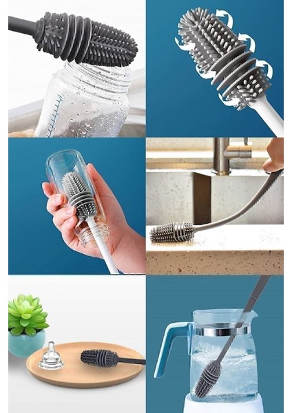 Silikon Fırça Matara Biberon Emzik Temizleyici Kavanoz Termos Suluk Yağ Şişe Temizleme Fırçası indirimleri