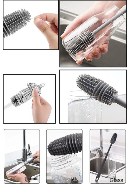 Silikon Fırça Matara Biberon Emzik Temizleyici Kavanoz Termos Suluk Yağ Şişe Temizleme Fırçası